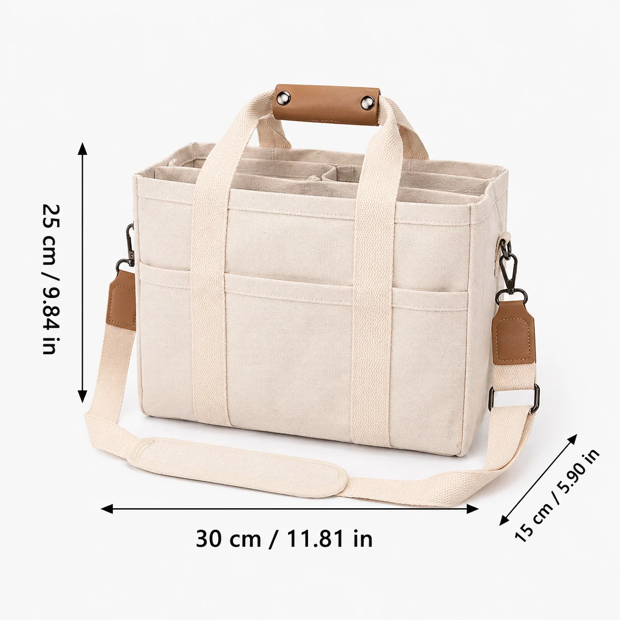 Large Capacity Canvas Tote Organizer Bag with Multiple Pockets, Detachable Shoulder Strap for Work, School and Travel
