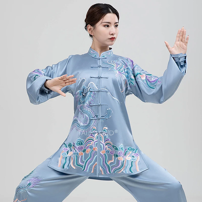 Hand-Embroidered Mulberry Silk Tai Chi & Martial Arts Suit, Unisex Kung Fu Training & Competition Outfit for Practice and Perfor