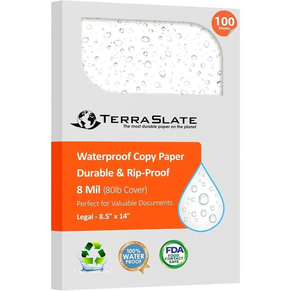 

Heavy-Duty 8.5x14 Laser Printer Paper, 100 Sheets, 8 MIL, White, Smudge-Proof, Suitable for Outdoor and Heavy Use, Ideal for Pri