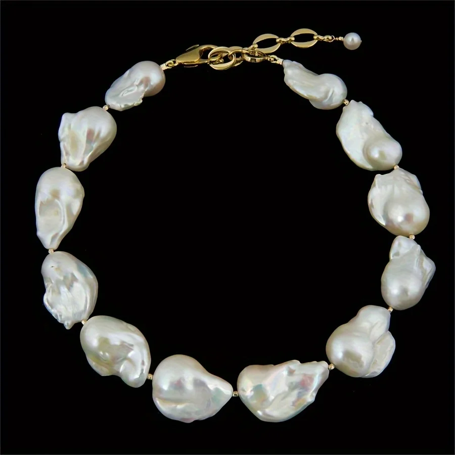 

MYSOYA 15-20mm White Baroque Freshwater Pearl Necklace Extender Chain Gift Box Perfect For Wedding Birthday Christmas New Year