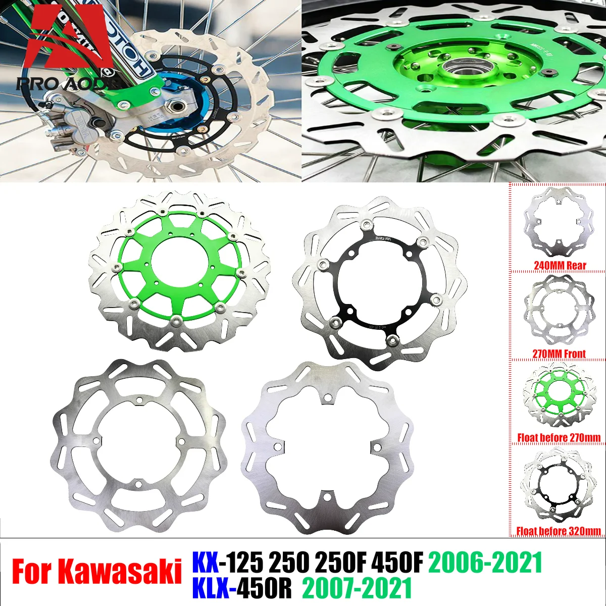 

Sturdy Front brake discs and Rear brake discs For Kawasaki Motorcycle KX KLX KX125 KX250 KX250F KX450F KLX450R 2006-2021