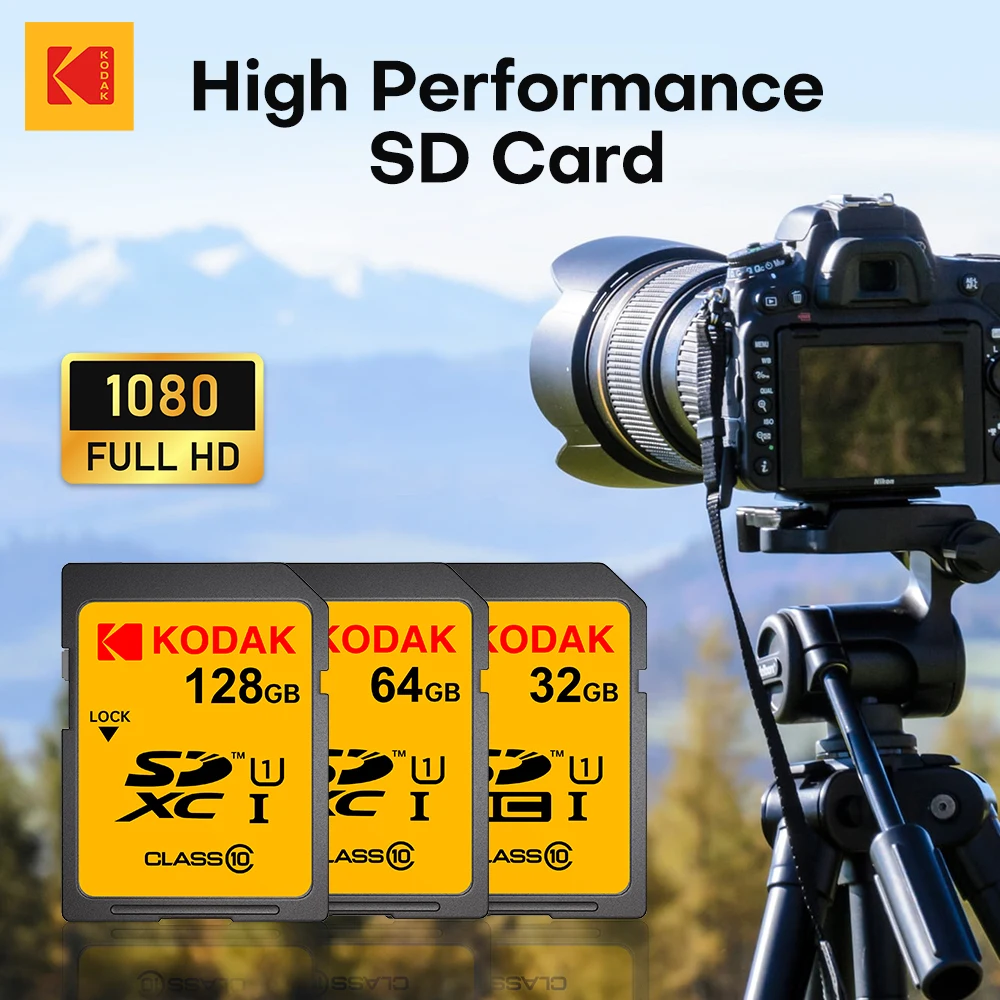 KODAK 100% oryginalna karta pamięci SD 64 GB 128 GB Class10 256 GB U1 HD Karta pamięci SD Karta pamięci SDXC V30 do aparatu fotograficznego