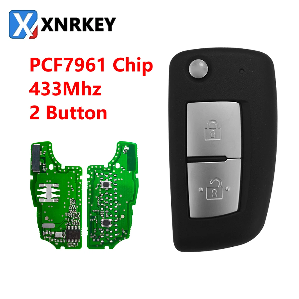 XNRKEY 2 pulsante Flip Remote Car Key PCF7961M Chip 433Mhz NSN14 lama per Nissan Qashqai x-trail Pulsar Micra Juke FCC CWTWB1G767