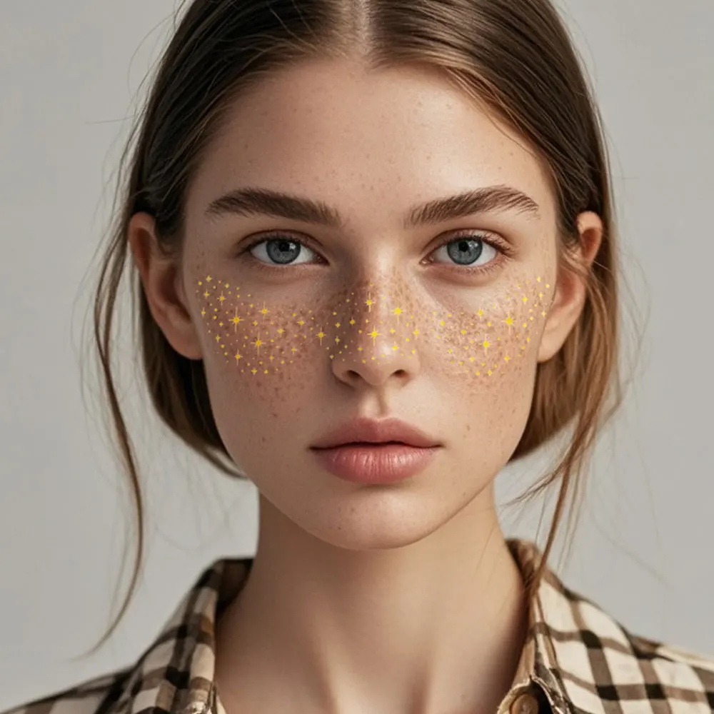 1pc Glitter Freckles Makeup Patches Metallic Golden Silver Fake Freckles Temporary Tattoo Stickers For Women Face Makeup Sticker