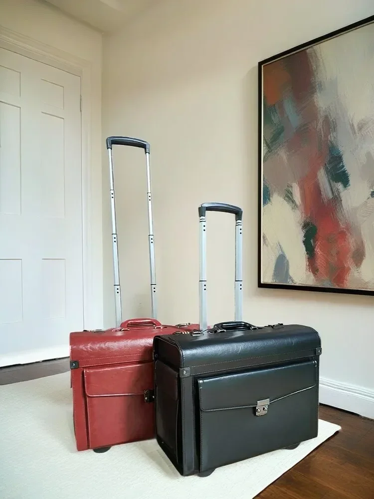 Bagage à main pilote rétro marron noir 18 pouces avocat 360 °   Spinner Cabin Carry On Trolley Sac de voyage pour professionnel