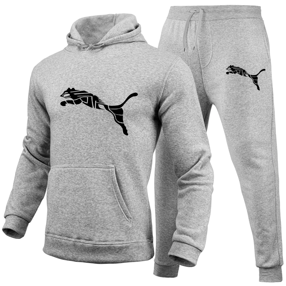 Men\'s Tracksuit Running Casual Hoodies Sweatpants Two Piece Sets Winter Sports Suit Outdoor Sweatshirt Set Fashion Male Clothing