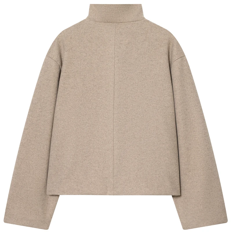 HXAO معطف المرأة اقتصاص سترة تويد عالية الياقة الخريف الشتاء جديد في معاطف امرأة طويلة الأكمام زر فو الصوف أفخم سترة #4