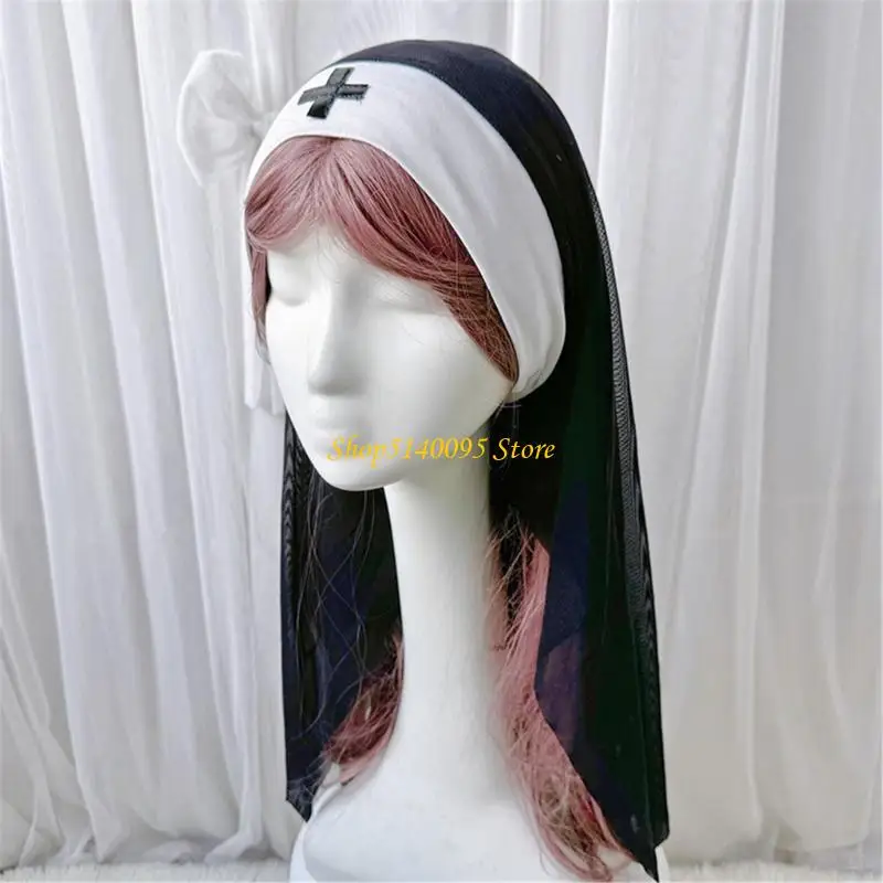 DXAE Nun Headband Caps Nun Hat para mulheres adultas Cosplay Halloween Costume Headpiece