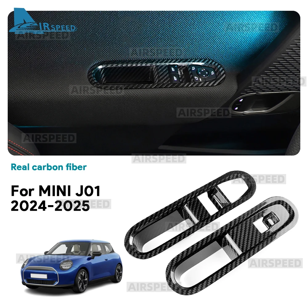 Real Hard Carbon Fiber Sticker for BMW Mini Cooper E J01 EV Electric SE 2024 2025 LHD RHD Car Door Window Switch Panel Cover
