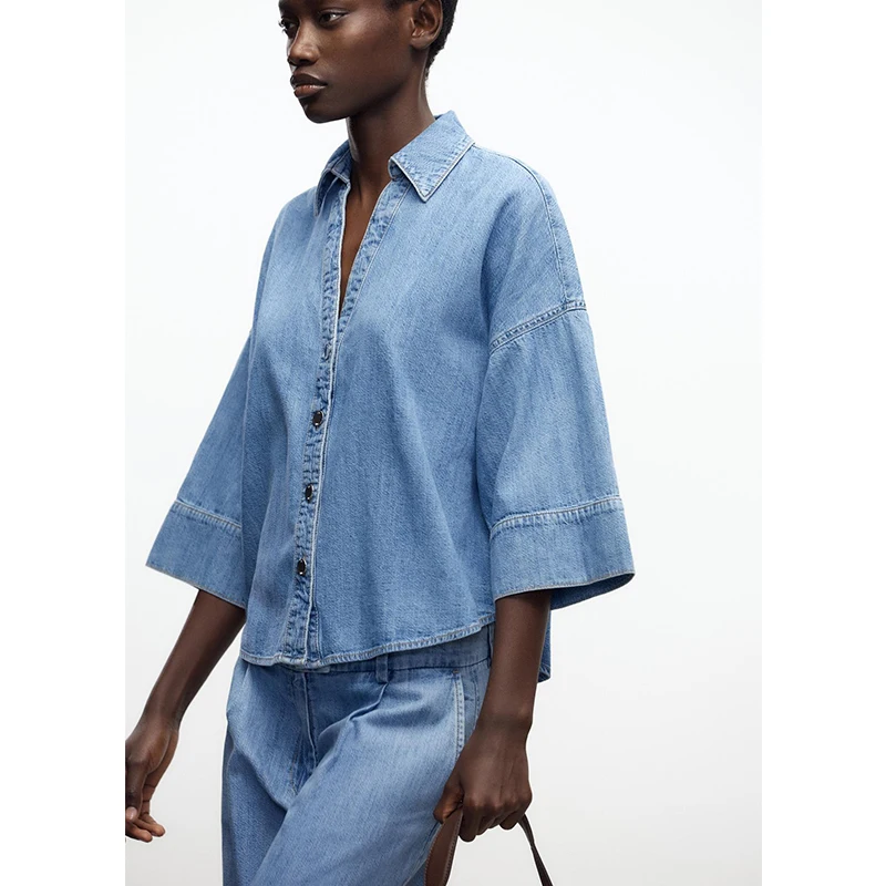 Eenvoudige brede Sve casual denim irt Tu geplooide wijde pijpen casual jeans hoge taille lente 2025, faion-set dameskleding