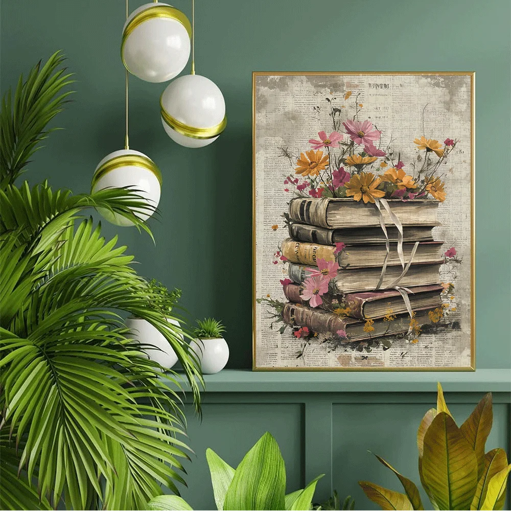 

1000pcs Large Book & Flower Puzzle Suitable for Adults & Families - Challenging Retro Library Book Themed Puzzle, Educational