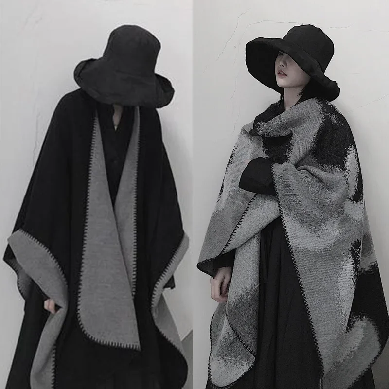 2024 New Fashionable Autumn Winter Cape Women\'s Poncho V-neck Open Stitch Sweater Knitted Cardigan Thicken Warm Cloak T233