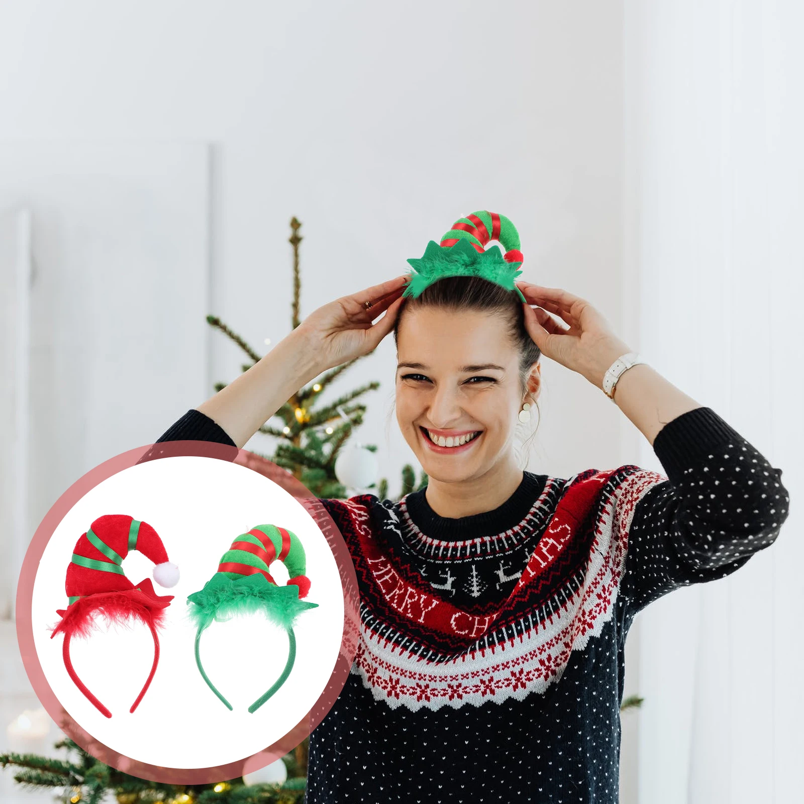 

2pcs Christmas Elf Hat Hairbands Unique Xmas Party Hair Hoops Festival Props For Costume Carnival Celebration Kids Adults