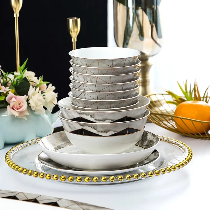Ceramic tableware gift wholesale bowl porcelain bowl plate household Nordic style bone china bowl chopsticks tableware set view 3