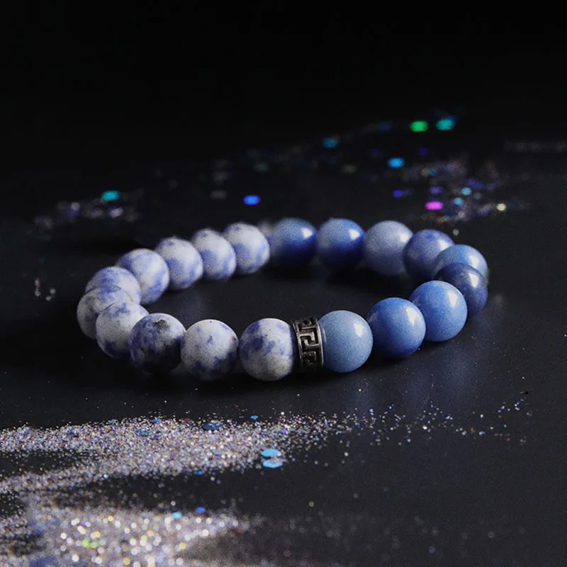 Natural Blue Dongling Stone Beads Bracelet Men Women Yoga Meditation Energy Balance Jewelry Couple Matching Bangle Wholesale