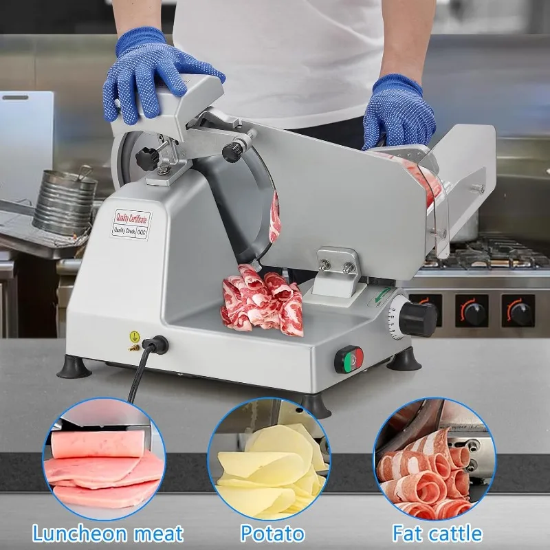 240W Meat Slicer, Electric Food Slicer with 10" Round Blade and Built-in Sharpening Stone, Adjustable Thickness Meat Slicer