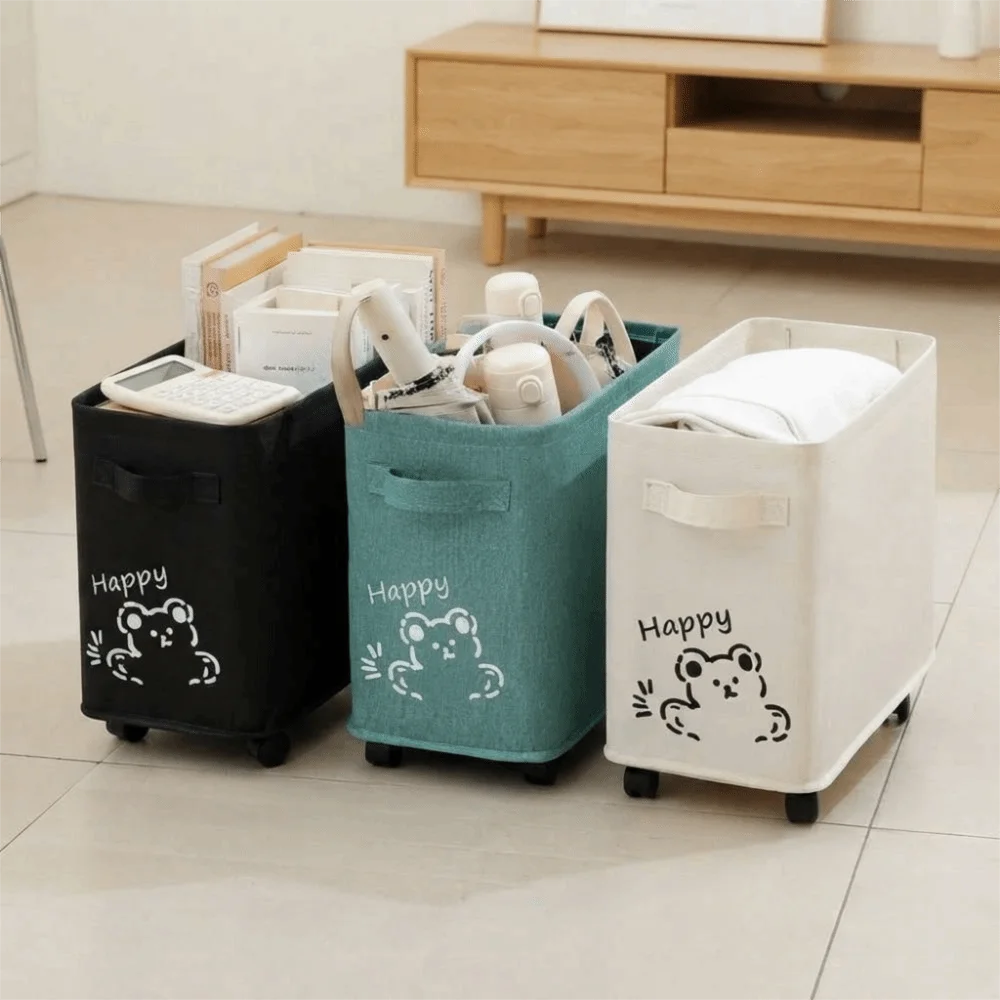 Large Capacity Under Desk Storage Box Moisture-proof Space Saving Rolling Storage Basket with Wheels Dirty Clothes Basket 5