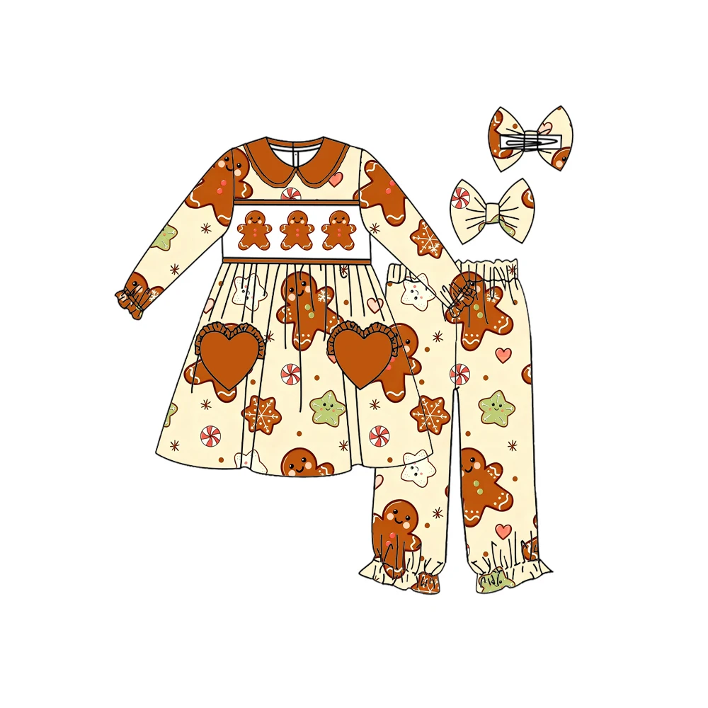 Christmas Festival Pajamas Set Long Sleeves Long Pants smocked styles Clothing Matching 2-Piece Set