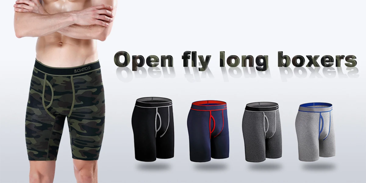 4 Stück Lange Herren-Unterhosen Sport-Leggings Boxershorts Herren Polyester-Unterwäsche Schnelltrocknende Boxershorts für Männer – Detail 3