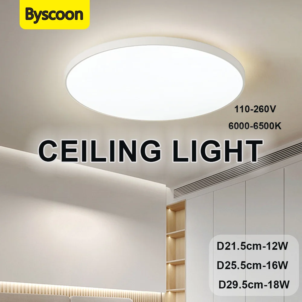 

12/16/18W LED Flush Mount Ceiling Light Fixture 6500K Waterproof Low Profile Round Lamp for Bathroom Closet Kitchen Hallway