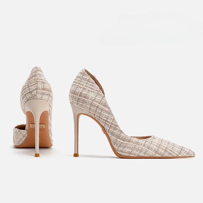 

BloomstepsЧерные профессиональные женские универсальные туфли-лодочки на шпильке с боковым вырезом длиной 10 см и высоким каблуком, весна/осень