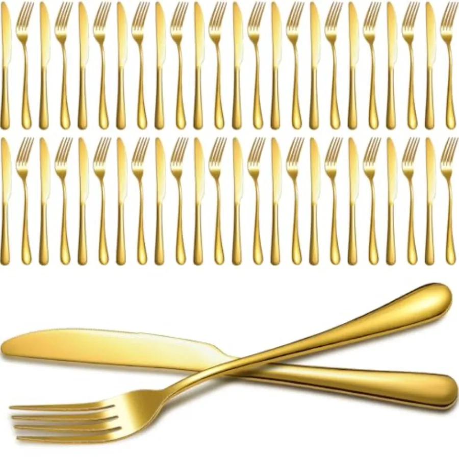 

50 Pieces Stainless Steel Forks ware Set Dinner Forks and Knives Flatware Tableware Cutlery Set for Kitchen Restaurant Inch 9.0