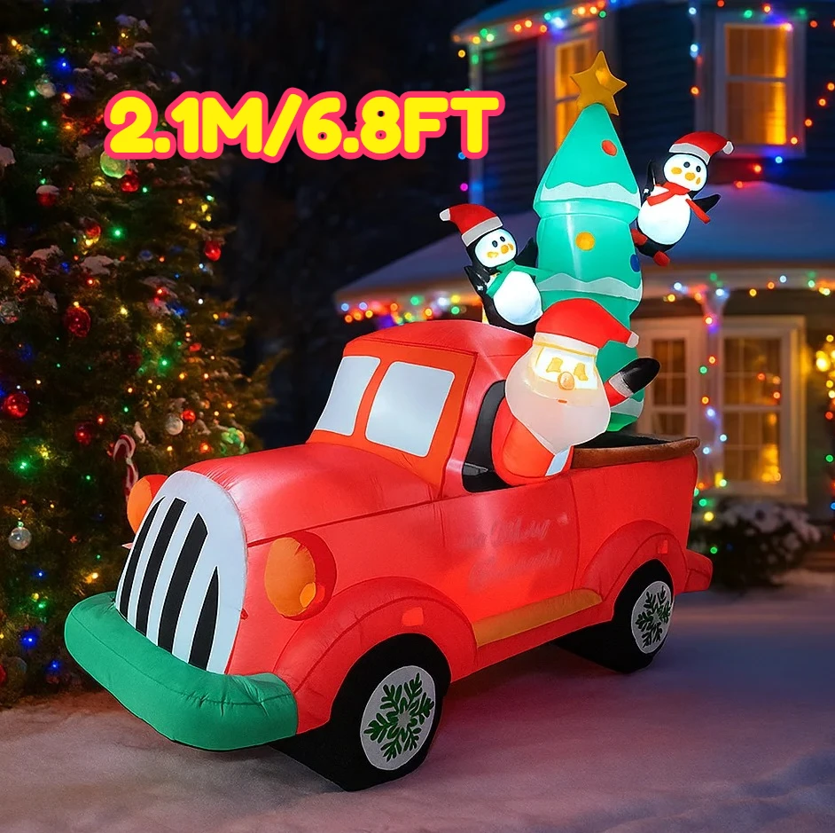 6.8FT Kerstversiering Opblaasbare Kerstman Auto Pinguïn Kerstboom Speelgoed Huis Tuin Ornamenten Met LED Decor Kerstmis