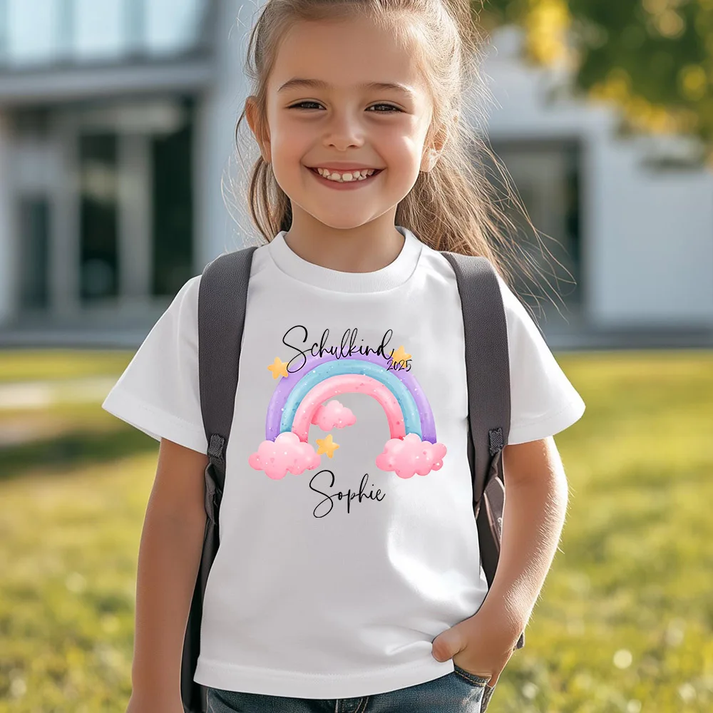Schulkind 2025 Children's Girls' T-Shirt First Day of School Child Tshirts Personalised Rainbow Schulkind Girls Tops Clothes