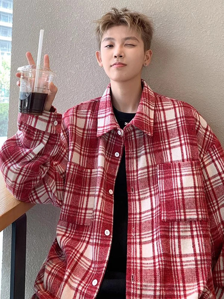 

Мужская винтажная рубашка-поло в клетку из Гонконга, свободного кроя, с воротником, для молодежи, весна-осень, полиэстер, нейлон, смесовое волокно