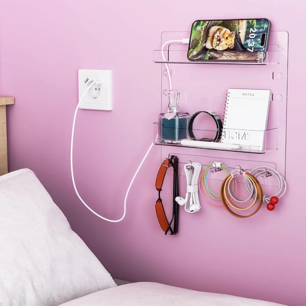 

Bedside Wall Organizer for Bedroom,Rv,Small Rooms,Nightstand and Bedside Wall Shelf for Earphone,Glasses,Remote Control,Phone C