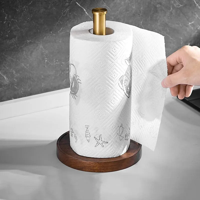 

Wooden Paper Holder Kitchen Living Room Tissue Rack Desktop Cling Film Storage Stand Towel Roll Vertical Holder Space Saving