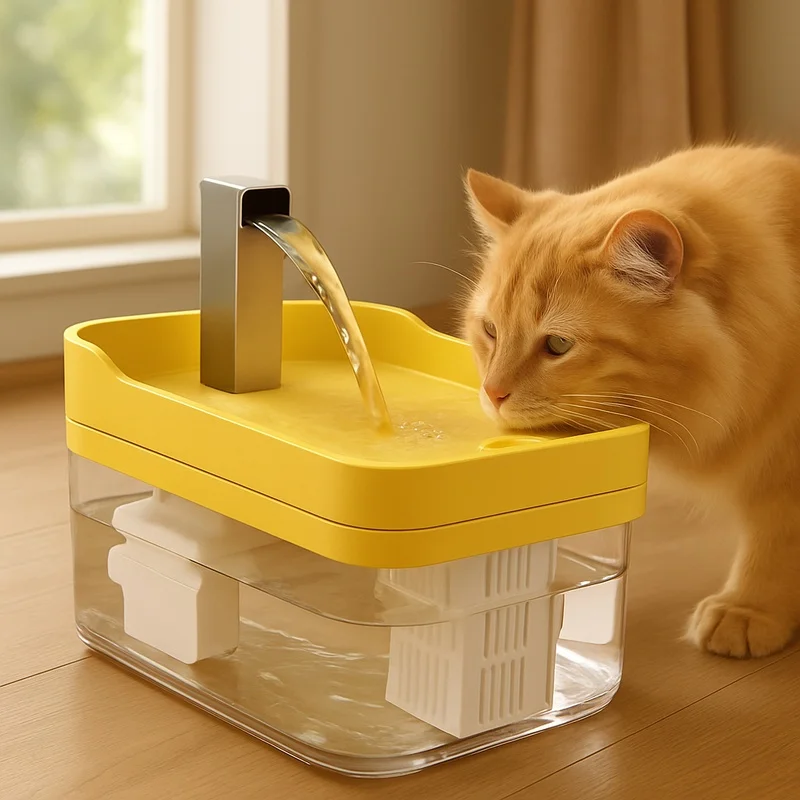Clear Pet Water Fountain with Circulation Pump, Self-Cleaning Filter, and Overheat Safety for Cats