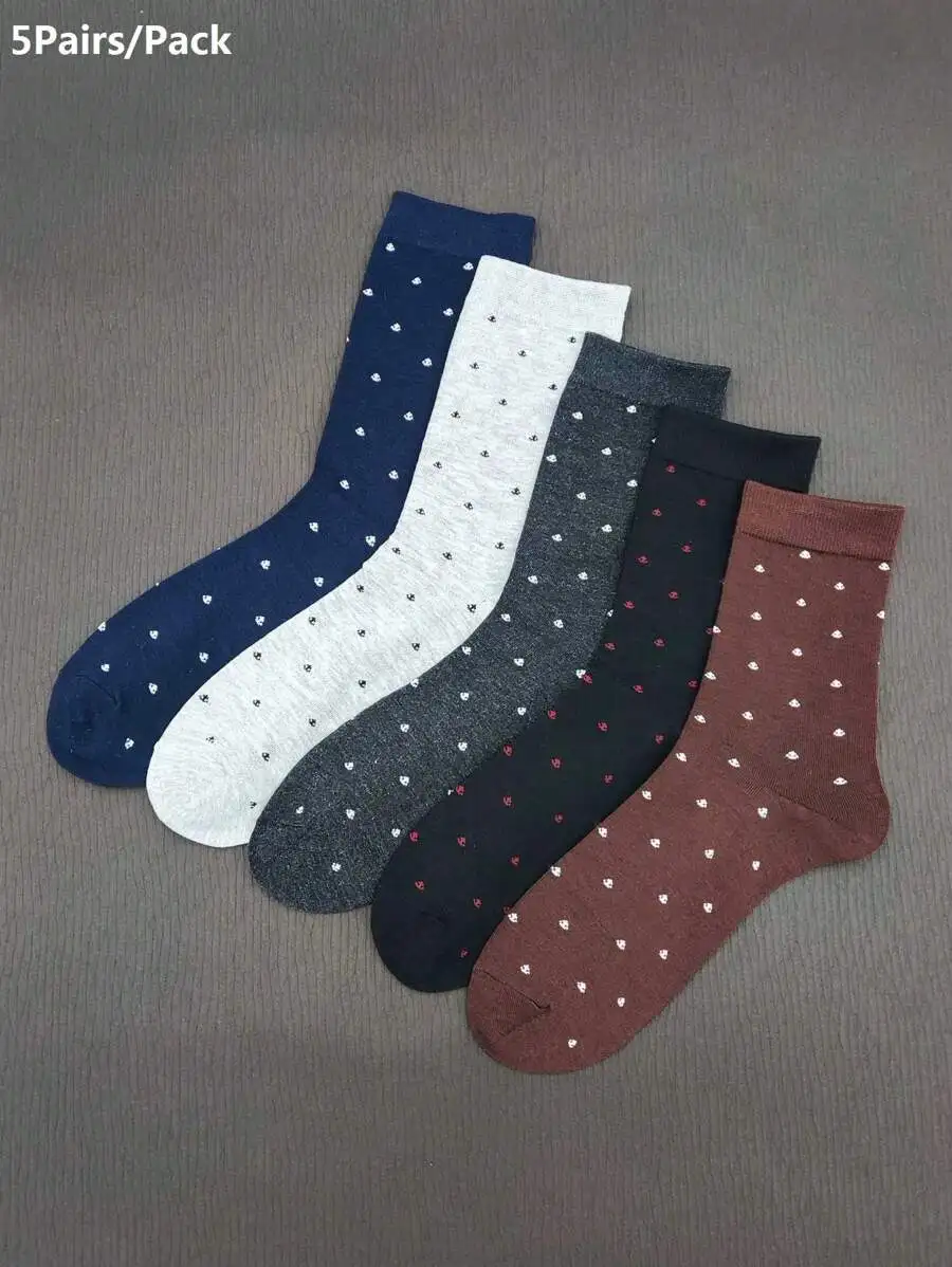 

5 Pairs Mens Polka Dot Mid-Calf Socks Casual Cotton Blend