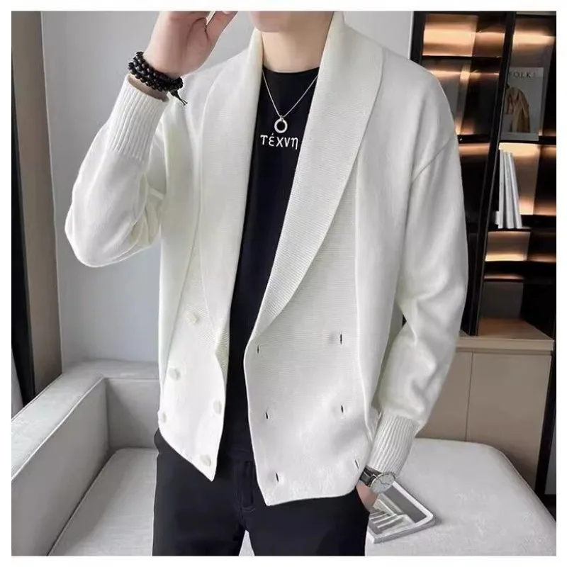 Cardigan Sweater Men's Autumn and Winter Korean Style Loose Knitted Jacket Casual Solid Color Top