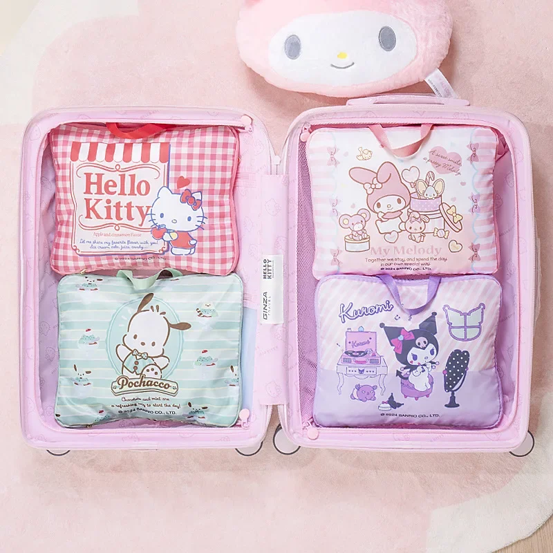 Hello Kitty Kuromi Anime Kawaii MINISO tas penyimpan pakaian lucu kartun My Melody koper Travel casing ritsleting mainan hadiah