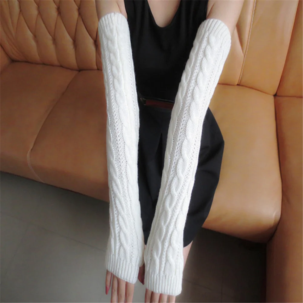 Crochet Arm Warmers Elbow Mittens Long Knitted Fingerless Gloves Twist Knitting Woolen Arm Sleeve Solid Color Winter Arm sleeve