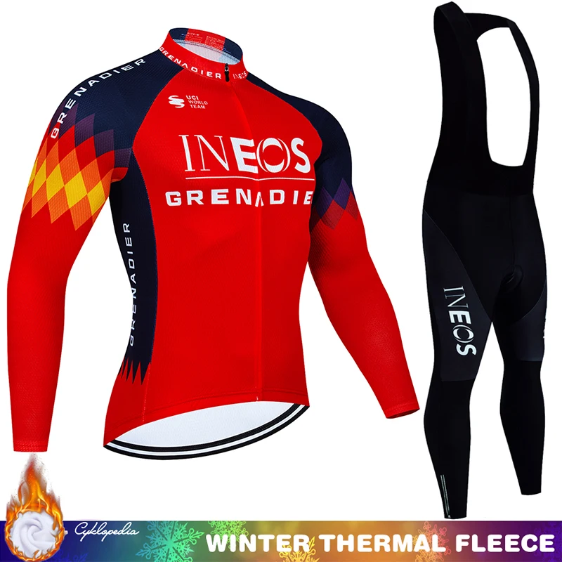 Winter Thermal Fleece Cycling Clothing Clothes Men\'s Blouse Jersey 2024 INEOS Ciclismo Hombre Man Long Sleeve Bib Sports Kit Set