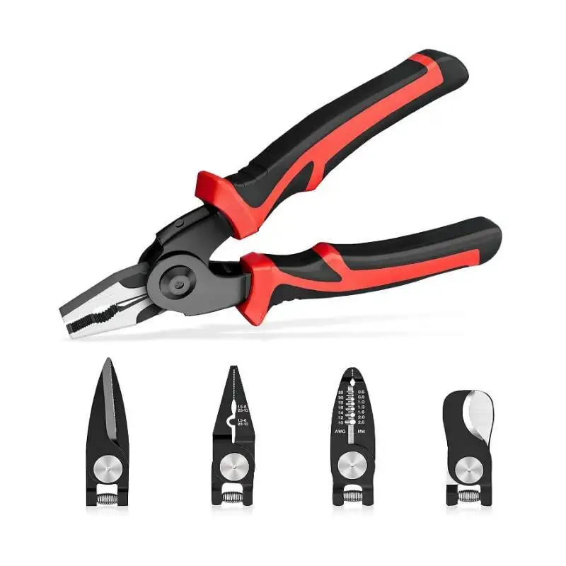 

5 in 1 Multi-tool Pliers Set Quick Change Plier Head Set With Wire Cutters Scissors Cable Cutter Wire Stripper Crimping Pliers D