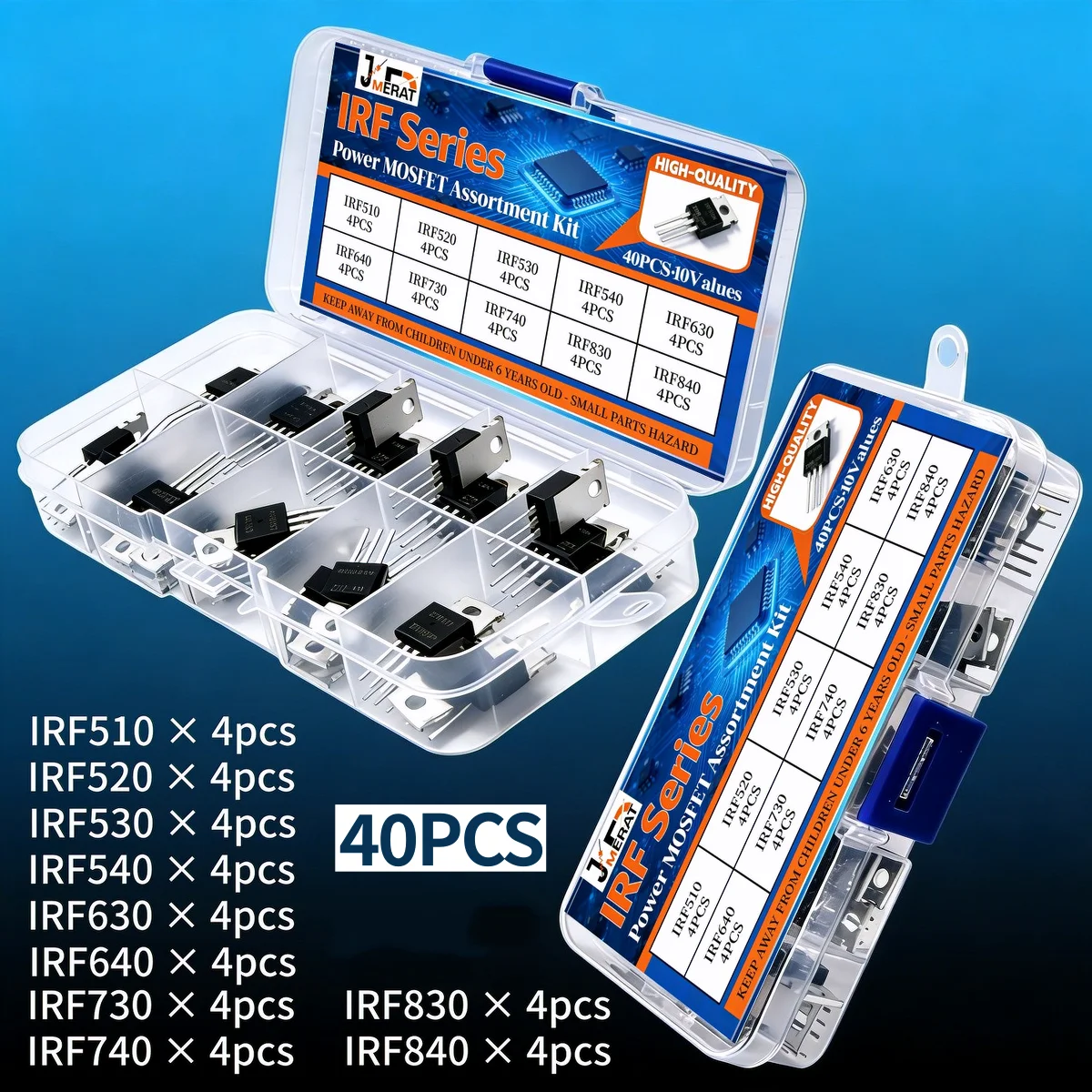 40PCS 10 Values IRF Power MOSFET Transistor Kit IRF510 IRF520 IRF530 IRF540 IRF730 IRF740 IRF830 IRF840 for Electronics