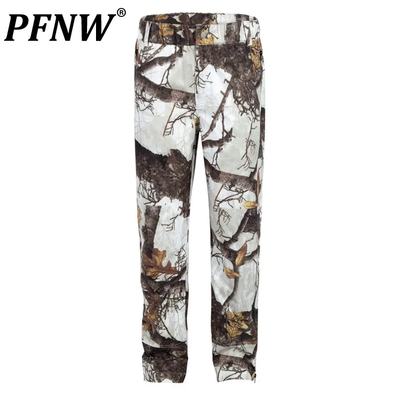 

PFNW Camouflage Pants Men's Functional Style Waterproof Zipper Side Slit Straight Leg Casual Trousers 2024 Autumn Chic 28W4035