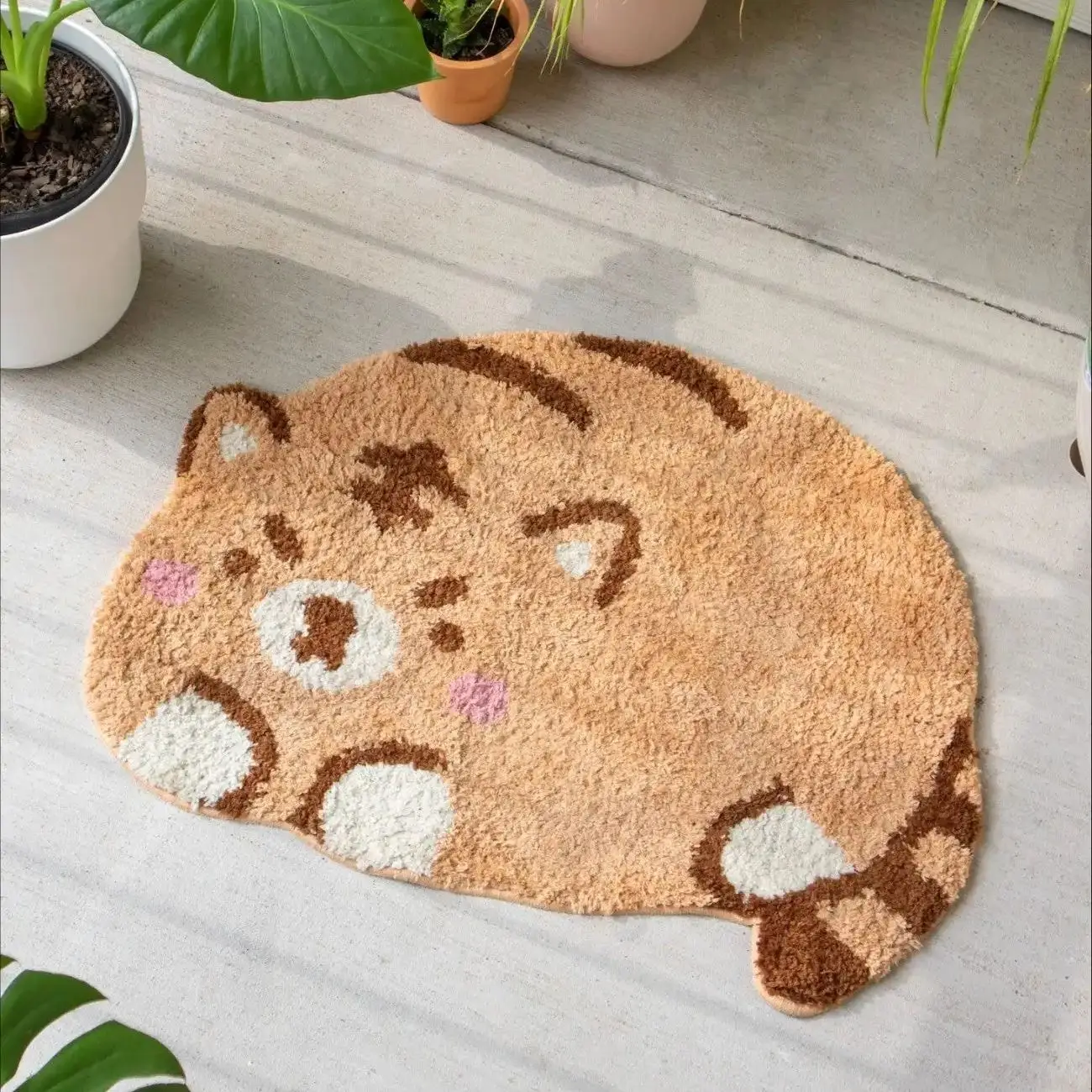 Cute King Tiger Rug Digital Printing Technology Simple Housewarming Gift Handmade Non-Slip Decorative Carpet