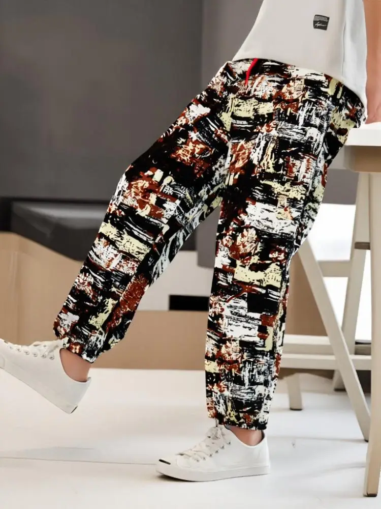 

Men's Trousers Spring Summer Beach Pants Elastic Belt Trousers M-3XL Breathable Print Men's Baggy Pants Hip Hop Pants