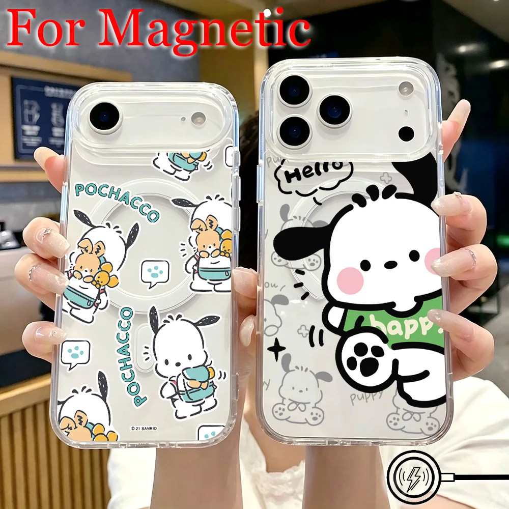 ХИТ ПРОДАЖ: Мультяшный магнитный чехол P-Pochaccos для Samsung Galaxy S26 S25 S24 S23 S22 S21 S20 FE Edge Plus Ultra 5G, мягкий, прозрачный