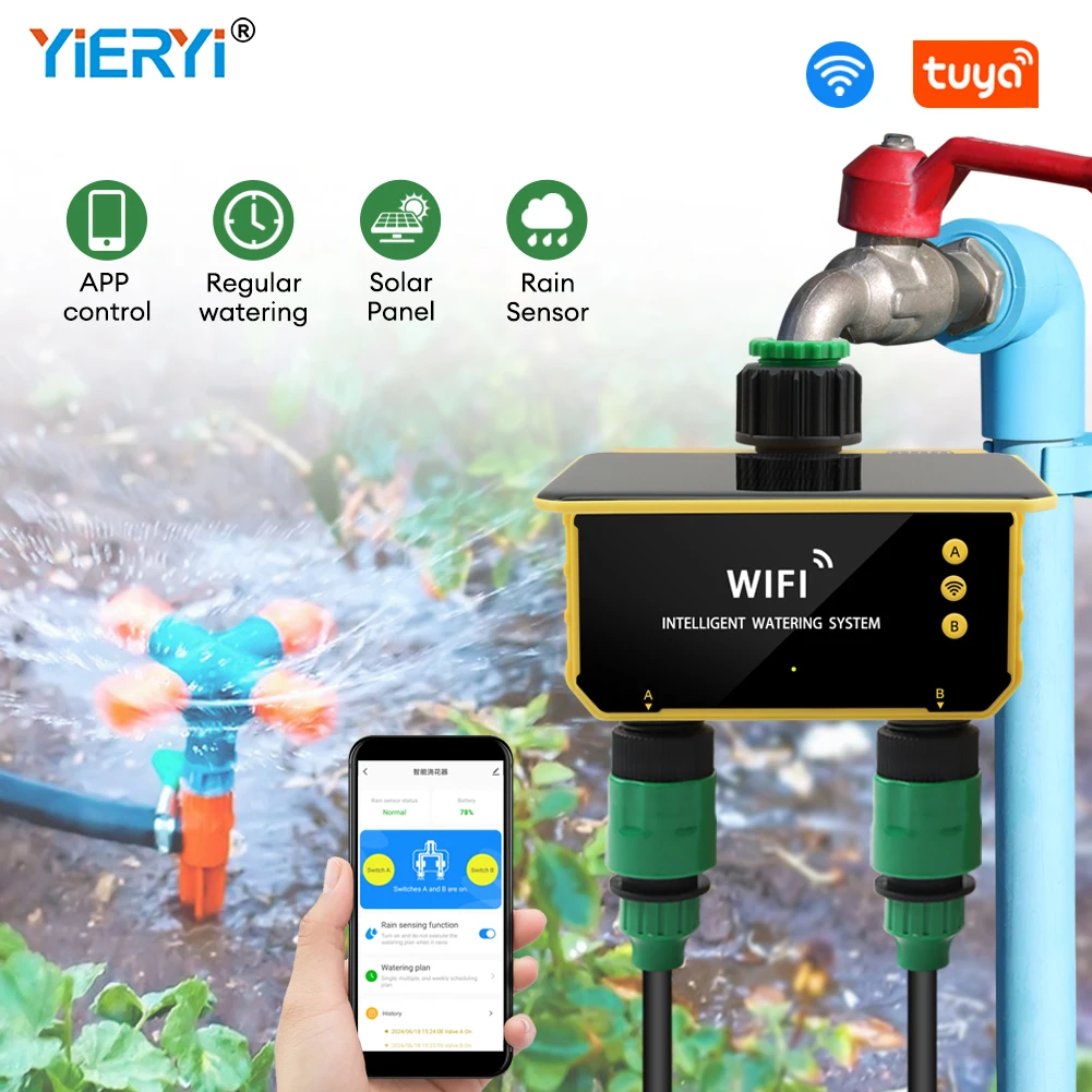 Dual Zone WIFI Solar Irrigation Timer Smart APP Control Automatic Irrigation System Outdoor Water Timer Garden Watering Tool