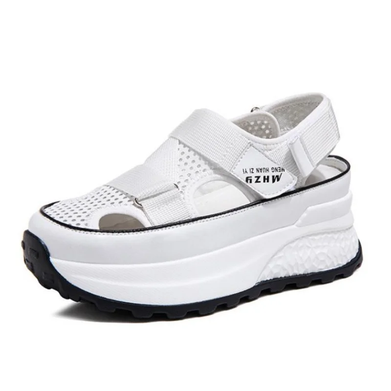 6.5cm Women shallow mouth platform sneakers hidden wedge casual shoes breathable lightweight comfort Sandals 34-39