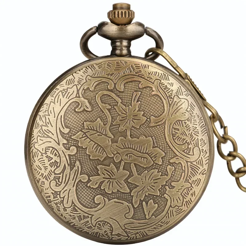 Steampunk Carved Crown 2014 Milan Design Retro Quartz Pocket Watch for Men Women with Fob Sweater Chain Gift Souvenir