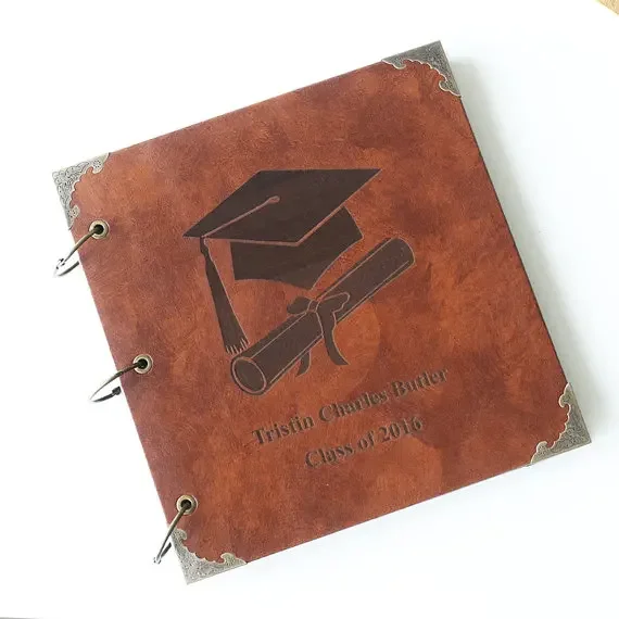 50 Pages Graduation Personalized Monogrammed Engraved Leather Photo Album,Wedding guest book