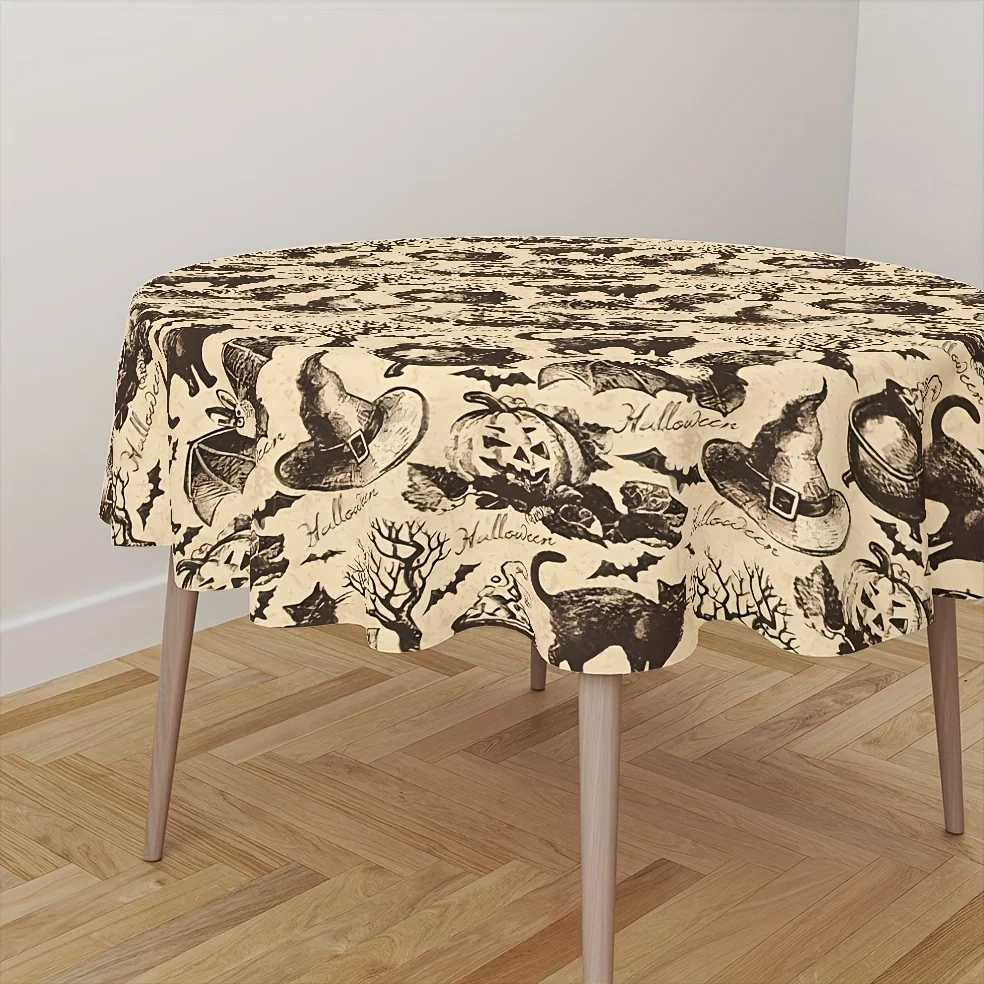 One piece, vintage Halloween tablecloth, featuring terrifying cats, pumpkins, etc.zyc