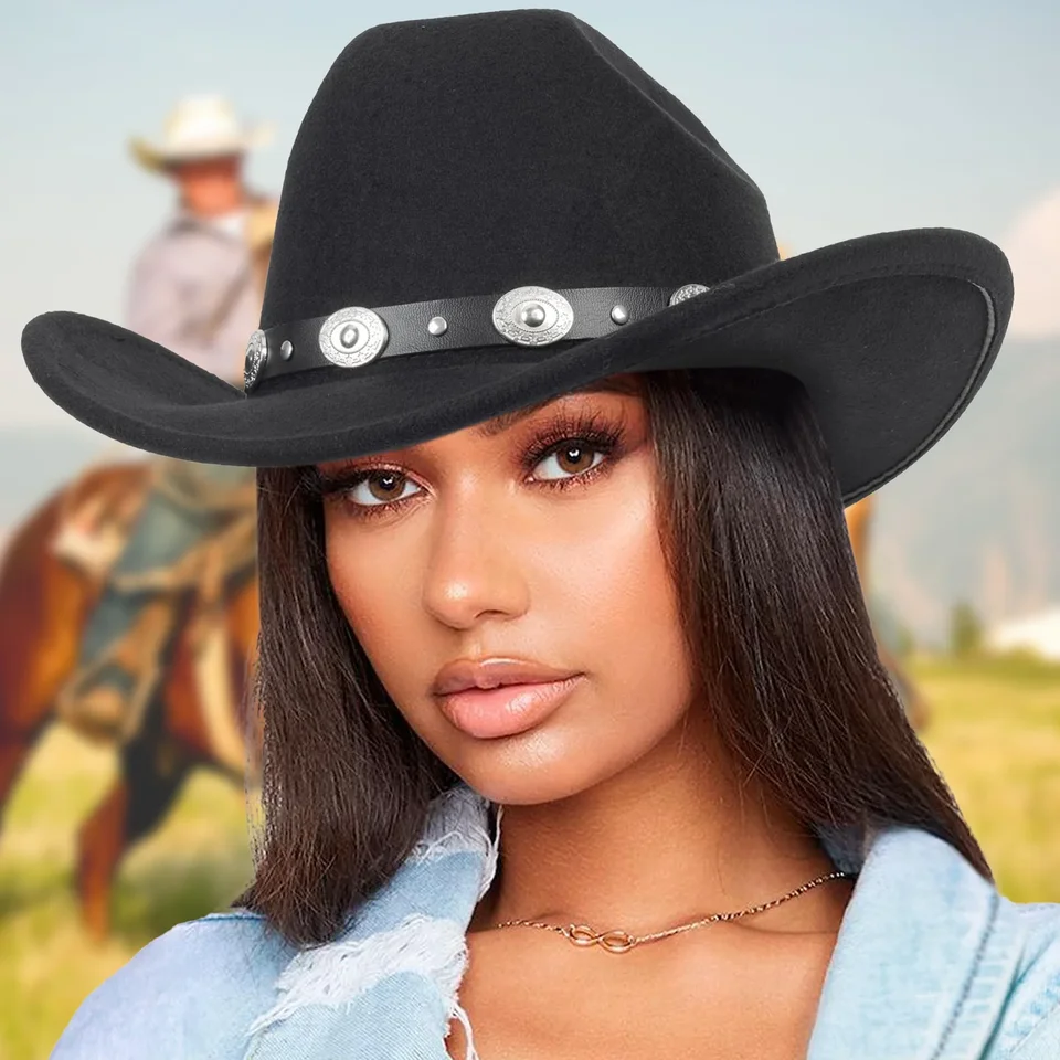 Felt Cowboy Hat for Women Men Rolled Wide Brim Cowboy Hats  display picture 3