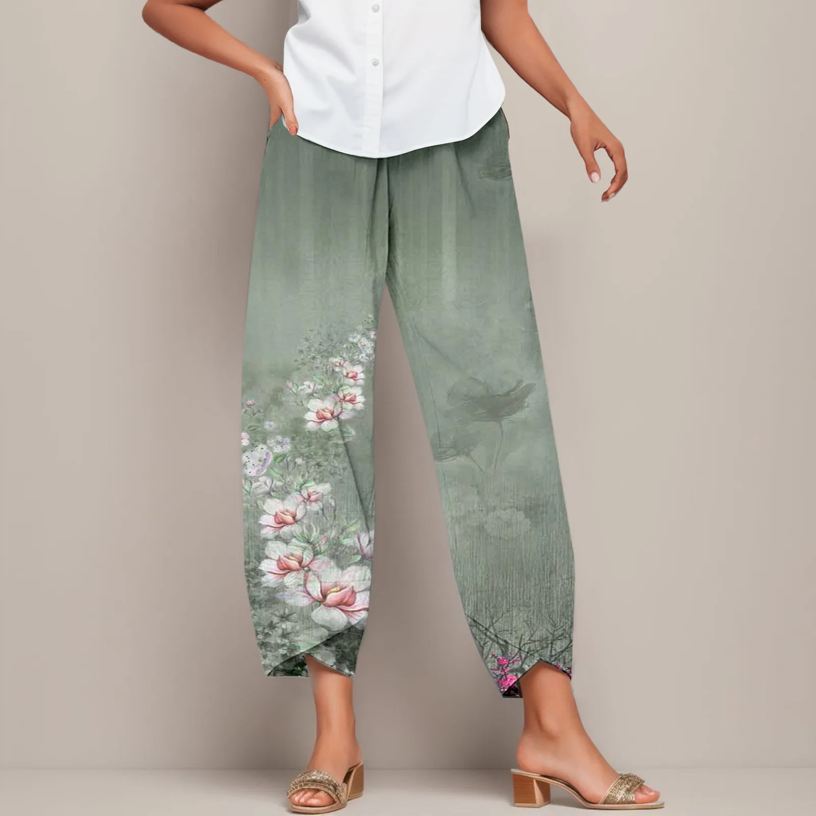 Odpowiednie spodnie dla kobiet Szerokie nogawki Capris Damskie letnie przycięte spodnie Plaża Elastyczna talia Baggy Crop Plus Size Spodnie dresowe